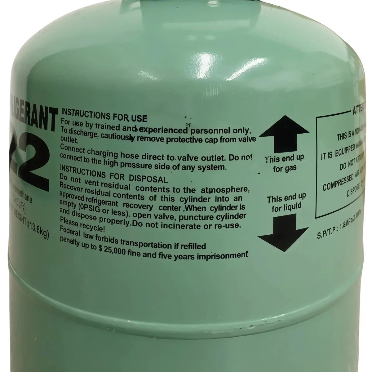 30LB R22 Refrigerant Freon for Air Conditioners – Steel Cylinder Packaging Tank
